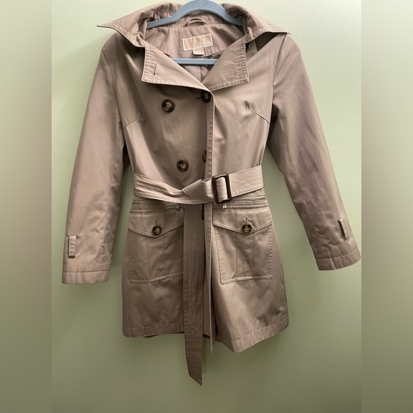 Michael Kors Jackets & Blazers - Womens Michael Kors Double-Breasted Tan Trench coat with Hood Size XS